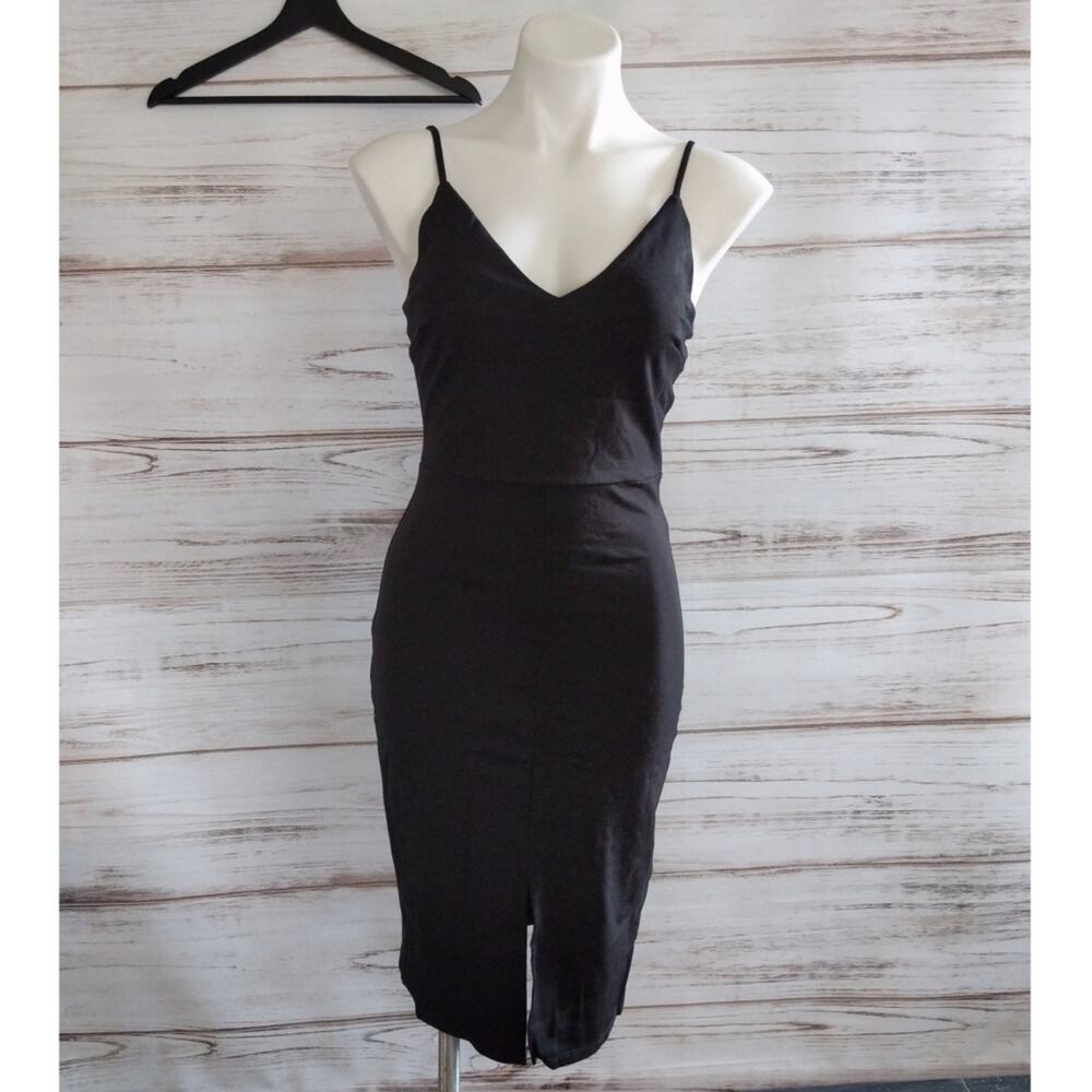 Aqua Black Slit Sheath Spaghetti Strap dress New Medium